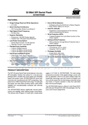 SST25VF032B-50-4I-S2AF datasheet - 32 Mbit SPI Serial Flash