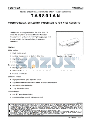 TA8801AN datasheet - VIDEO/CHROMA/DEFLECTION PROCESSOR IC FOR NTSC COLOR TV