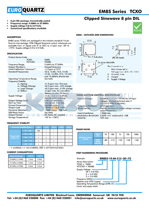 VEM8S5-19.44-2.5-30 datasheet - Clipped Sinewave 8 pin DIL