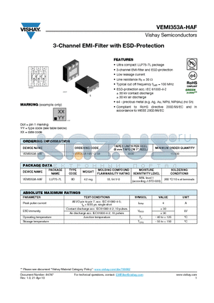 VEMI353A-HAF-G-08 datasheet - 3-Channel EMI-Filter with ESD-Protection