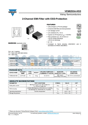 VEMI255A-HS3 datasheet - 2-Channel EMI-Filter with ESD-Protection