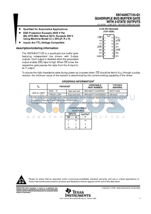 SN74AHCT125-Q1 datasheet - QUADRUPLE BUS BUFFER GATE WITH 3-STATE OUTPUTS