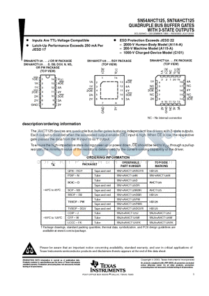 SN74AHCT125DBRG4 datasheet - QUADRUPLE BUS BUFFER GATES WITH 3-STATE OUTPUTS