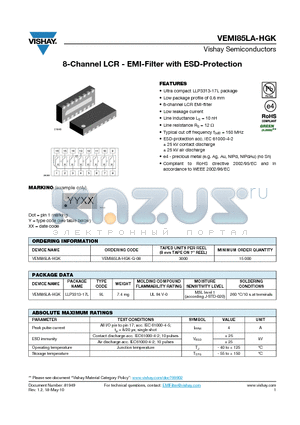 VEMI85LA-HGK datasheet - 8-Channel LCR - EMI-Filter with ESD-Protection
