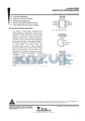 UA78L08CDE4 datasheet - POSITIVE-VOLTAGE REGULATORS