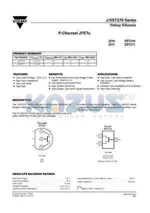 SST270 datasheet - P-Channel JFETs