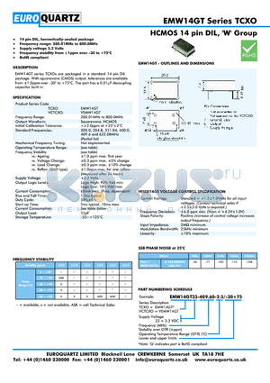 VEMW14GT33-409.60-2.5-30 datasheet - HCMOS 14 pin DIL, W Group