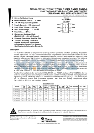 TLV2460AMJG datasheet - FAMILY OF LOW POWER RAIL TO RAIL INPUT/OUTPUT OPERATIOANAL AMPLIFIERS WITH SHUTDOWN