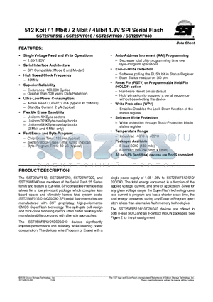 SST25WF040-40-5I-QAE datasheet - 512 Kbit / 1 Mbit / 2 Mbit / 4Mbit 1.8V SPI Serial Flash