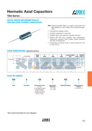 TAAA334M050 datasheet - Hermetic Axial Capacitors