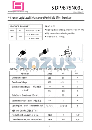 SDP75N03L datasheet - N-Channel Logic Level E nhancement Mode Field Effect Transistor