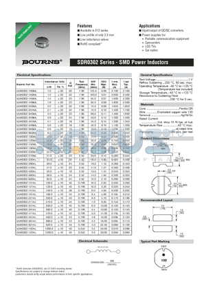 SDR0302-1R0ML datasheet - SMD Power Inductors