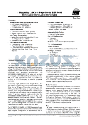 SST29EE010-120-4C-WH datasheet - 1 Megabit (128K x8) Page-Mode EEPROM