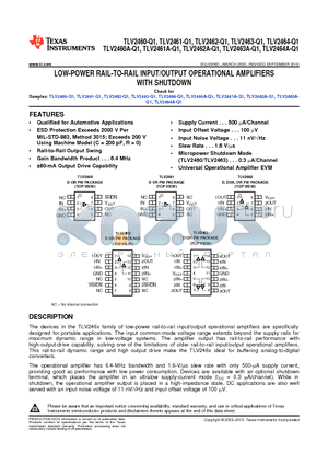 TLV2461QDRQ1 datasheet - LOW-POWER RAIL-TO-RAIL INPUT/OUTPUT OPERATIONAL AMPLIFIERS WITH SHUTDOWN