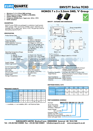 VEV57T33-200.00-2.5-30 datasheet - HCMOS 7 x 5 x 2.5mm SMD, V Group