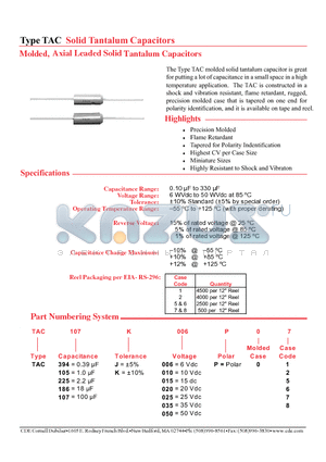 TAC105J006P05 datasheet - Molded, Axial Leaded Solid Tantalum Capacitors