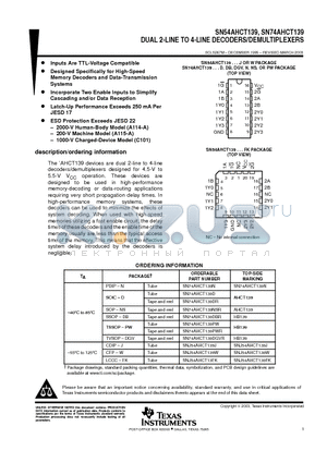 SN74AHCT139DG4 datasheet - DUAL 2-LINE TO 4-LINE DECODERS/DEMULTIPLEXERS