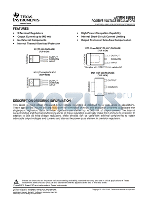 UA78M05CKC datasheet - POSITIVE-VOLTAGE REGULATORS