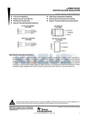 UA78M05CKTPR datasheet - POSITIVE-VOLTAGE REGULATORS