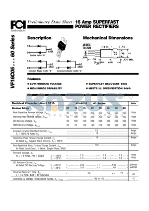 VF16C30 datasheet - 16 Amp SUPERFAST POWER RECTIFIERS Mechanical Dimensions