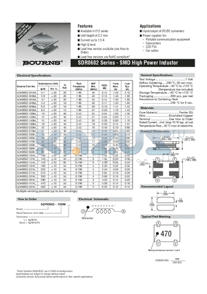 SDR0602-150M datasheet - SMD High Power Inductor