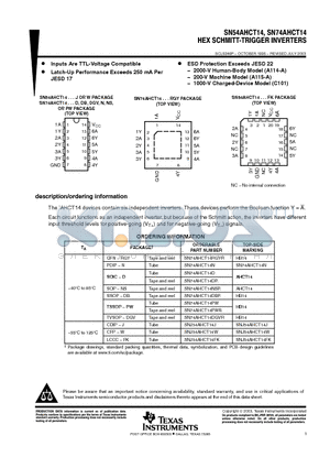 SN74AHCT14DE4 datasheet - HEX SCHMITT-TRIGGER INVERTERS