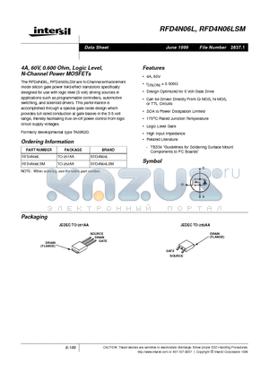 RFD4N06L datasheet - 4A, 60V, 0.600 Ohm, Logic Level, N-Channel Power MOSFETs