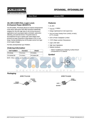 RFD4N06L datasheet - 4A, 60V, 0.600 Ohm, Logic Level, N-Channel Power MOSFETs