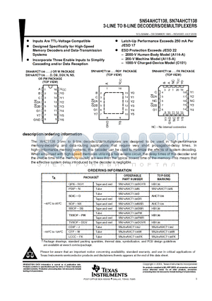 SN74AHCT138PWG4 datasheet - 3-LINE TO 8-LINE DECODERS/DEMULTIPLEXERS