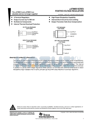 UA78M08CKC datasheet - POSITIVE-VOLTAGE REGULATORS