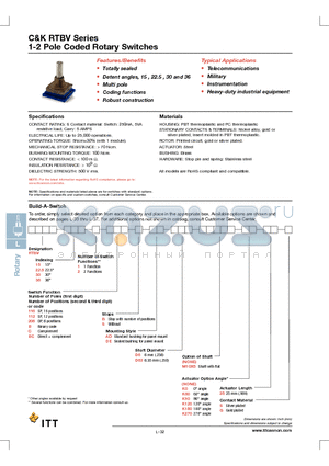 RTBV151BBDED6M10X5K025S datasheet - 1-2 Pole Coded Rotary Switches