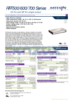 RFF600-24S28-5TY datasheet - DC-DC CONVERTERS 500 W, 600 W and 700 W Full-Brick
