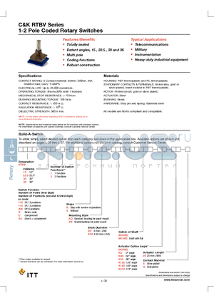 RTBV151BBDED6M10X5K6025S datasheet - 1-2 Pole Coded Rotary Switches