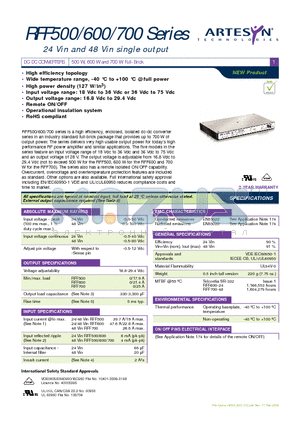 RFF500-48S28Y datasheet - DC-DC CONVERTERS 500 W, 600 W and 700 W Full-Brick