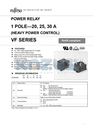 VF-6LU datasheet - POWER RELAY 1 POLE-20, 25, 30 A (HEAVY POWER CONTROL)