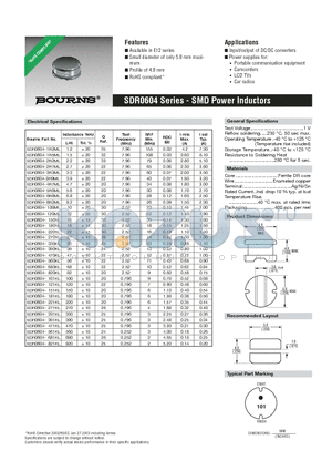 SDR0604-1R2ML datasheet - SMD Power Inductors