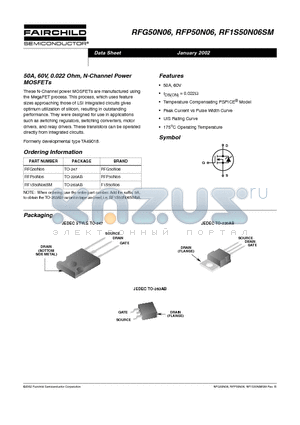 RFG50N06 datasheet - 50A, 60V, 0.022 Ohm, N-Channel Power MOSFETs