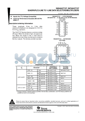 SN74AHCT157DGVRE4 datasheet - QUADRUPLE 2-LINE TO 1-LINE DATA SELECTORS/MULTIPLEXERS