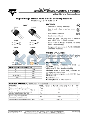 VF20100S datasheet - High-Voltage Trench MOS Barrier Schottky Rectifier Ultra Low VF = 0.446 V at IF = 5 A