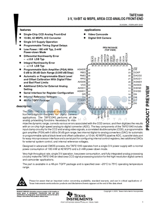 TAFE1040 datasheet - 3 V, 10-BIT 42 MSPS, AREA CCD ANALOG FRONT-END