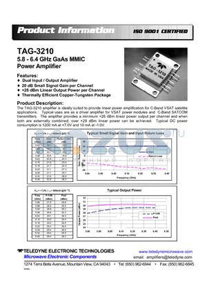 TAG-3210 datasheet - 5.8 - 6.4 GHz GaAs MMIC Power Amplifier