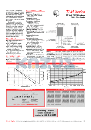 TAH20P100RJE datasheet - 20 Watt TO220 Package Thick Film Power