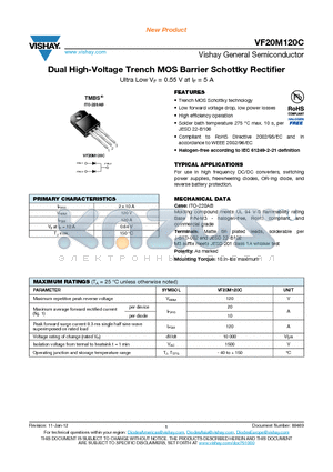 VF20M120C datasheet - Dual High-Voltage Trench MOS Barrier Schottky Rectifier