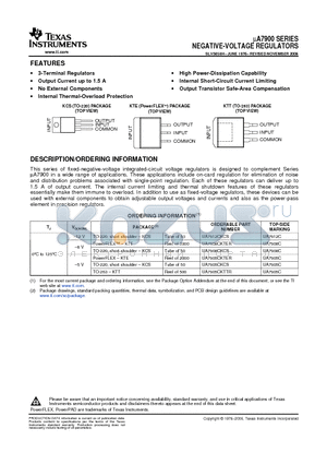 UA7905CKTER datasheet - NEGATIVE-VOLTAGE REGULATORS