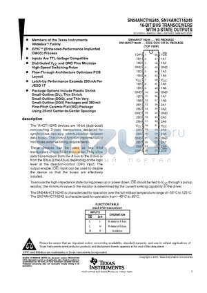 SN74AHCT16245 datasheet - 16-BIT BUS TRANSCEIVERS WITH 3-STATE OUTPUTS