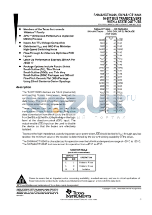 SN74AHCT16245DGG datasheet - 16-BIT BUS TRANSCEIVERS WITH 3-STATE OUTPUTS