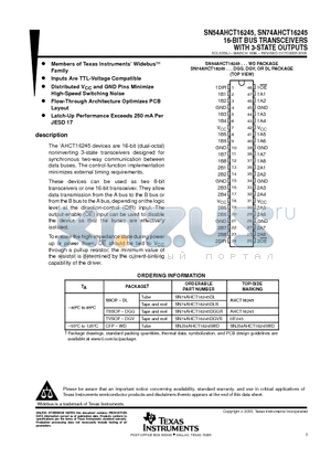 SN74AHCT16245DGGR datasheet - 16-BIT BUS TRANSCEIVERS WITH 3-STATE OUTPUTS