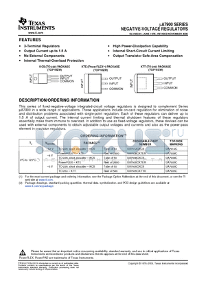 UA7912CKTER datasheet - NEGATIVE-VOLTAGE REGULATORS