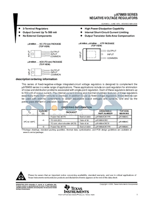 UA79M00 datasheet - NEGATIVE-VOLTAGE REGULATORS