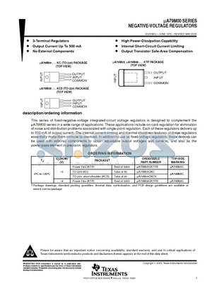 UA79M05CKC datasheet - NEGATIVE-VOLTAGE REGULATORS